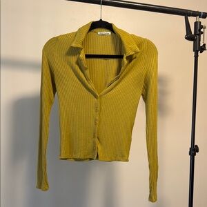 Reformation Mustard Ribbed Button-Down Shirt